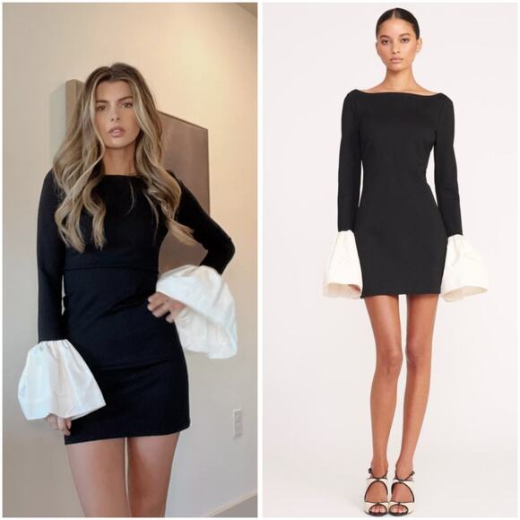 Staud Hawthorne taffeta-trimmed stretch-ponte bell cuff mini dress Medium - Picture 1 of 10